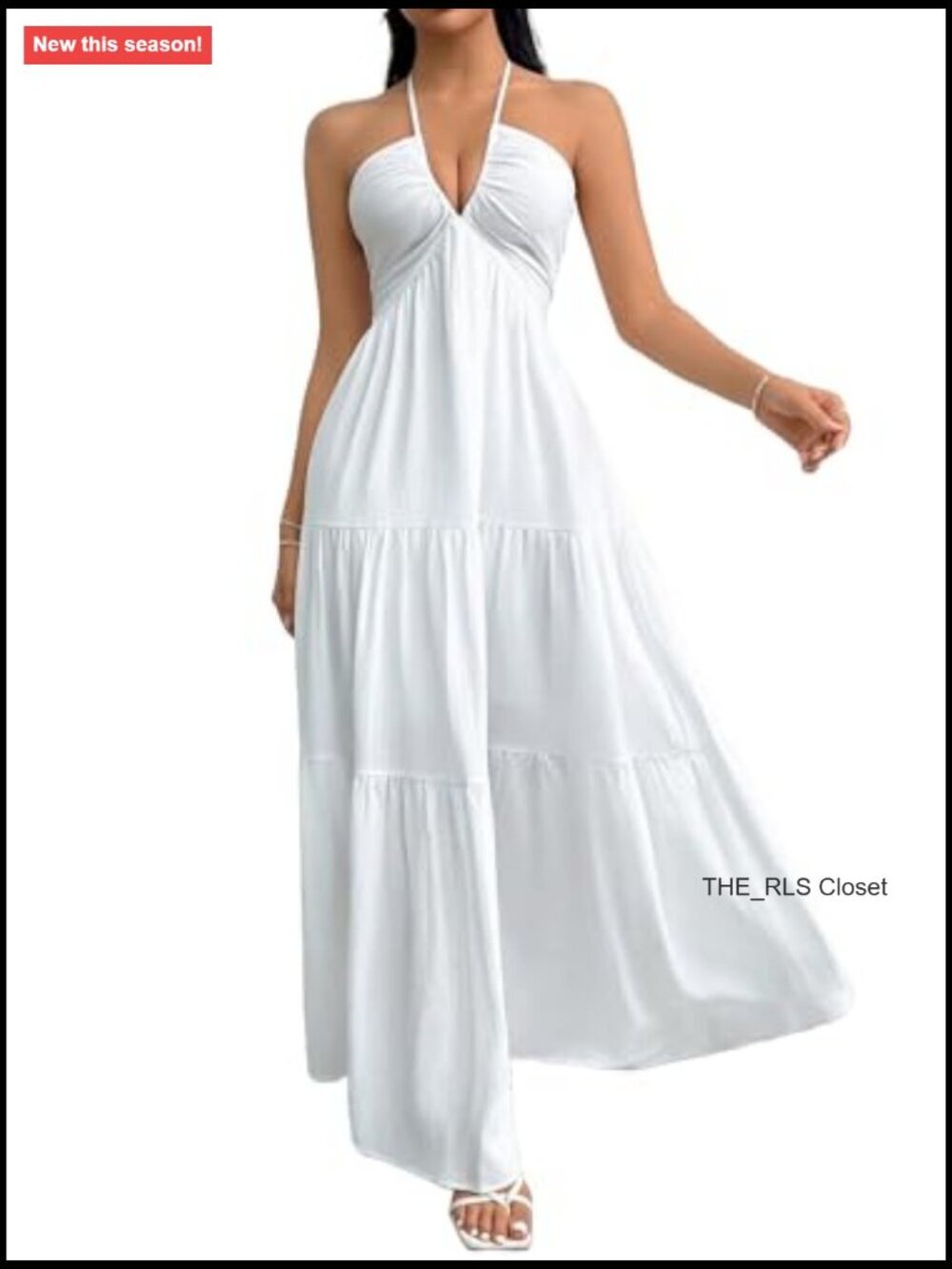 Halter V Neck Maxi Dress A-Line Casual Summer Vacation Dress - Picture 2 of 7